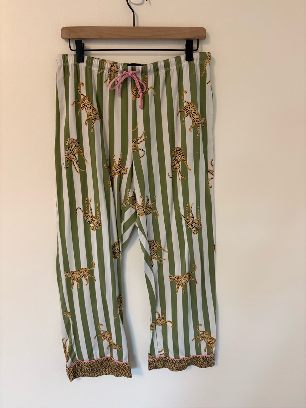 Room Service Green & White Striped Leopard Print Pajama Set - size medium - Picture 6 of 9